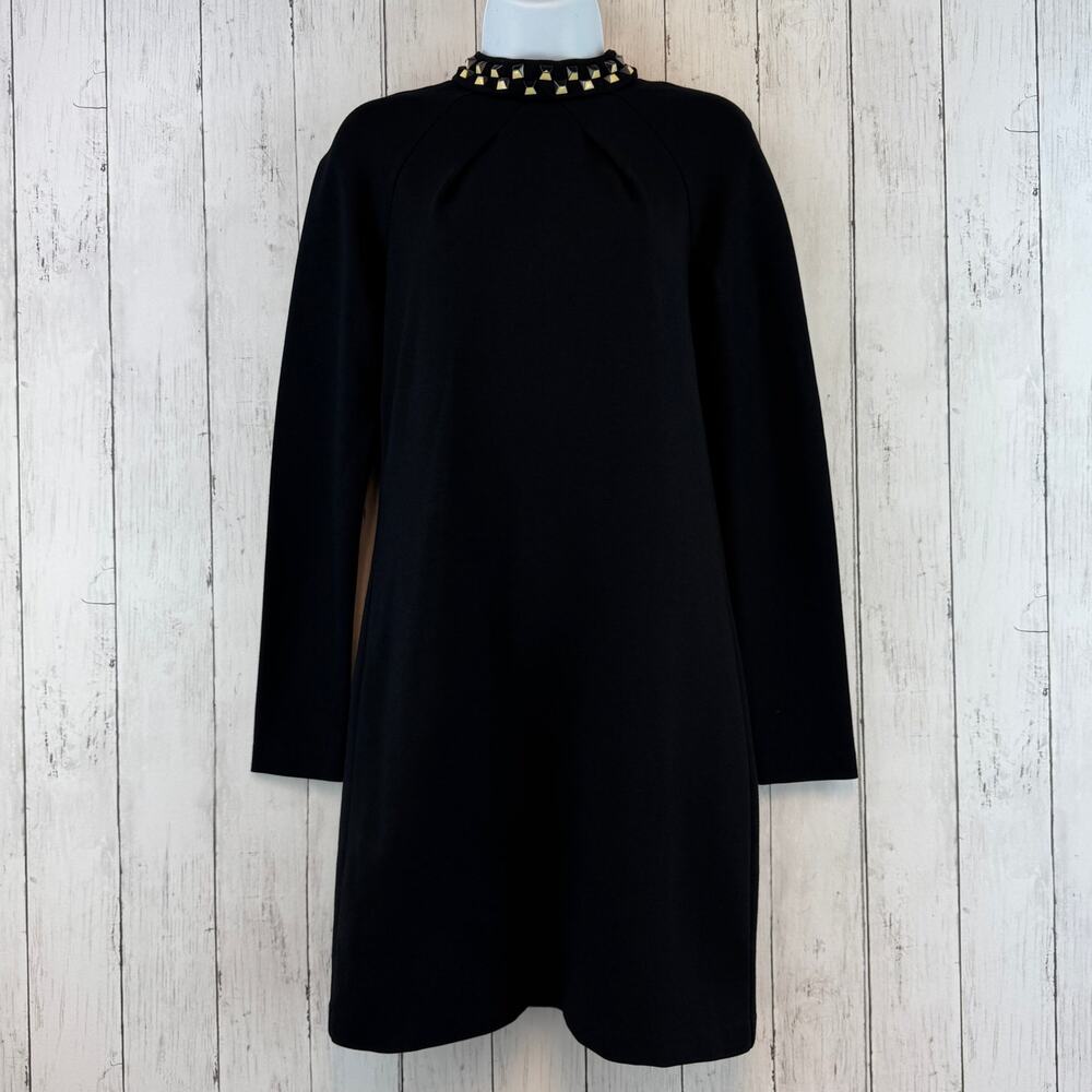 Trina Turk Black Studded Mock Neck Long Sleeve Cocktail Sheath Dress Size XS